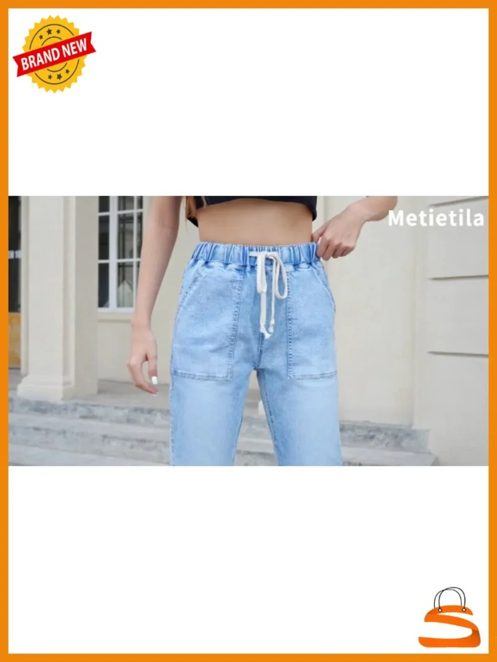 Womens Pull-on Jeans Stretch High Waisted Elastic Waist Denim Joggers Pants